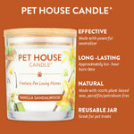 Pet House Candle with vanilla sandalwood scent on an orange background