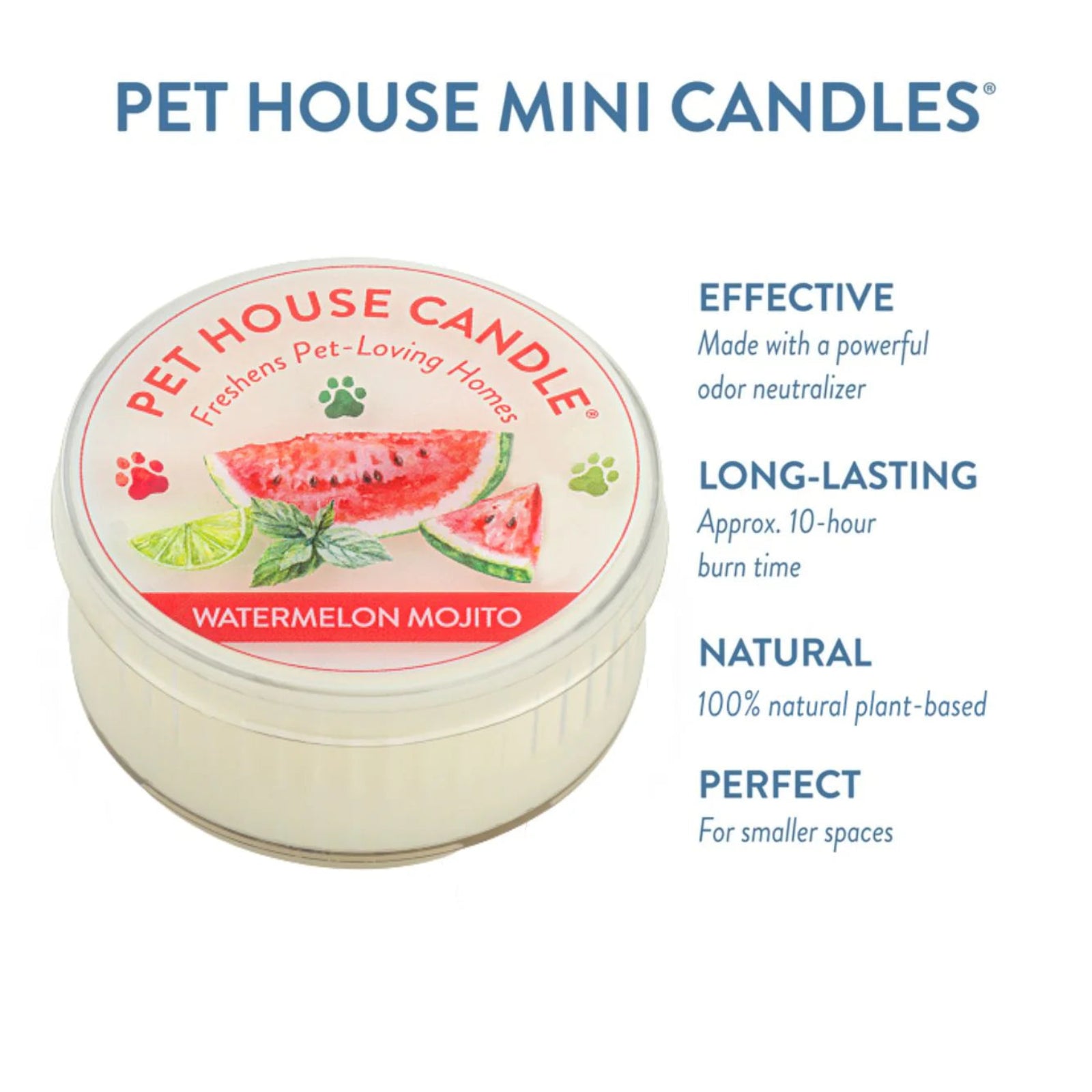 Pet House Mini Candle with watermelon mojito flavor on a white background