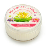 Pet House Candle with water lilies design on a white background