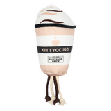 Cat toy shaped like a cup with 'Kittyccino' branding on a white background