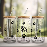 Dog Mom Paw Print & Dogs Glass Tumbler with Straw