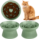Heart Slow Feeder Elevated Ceramic Pet Bowl Sage