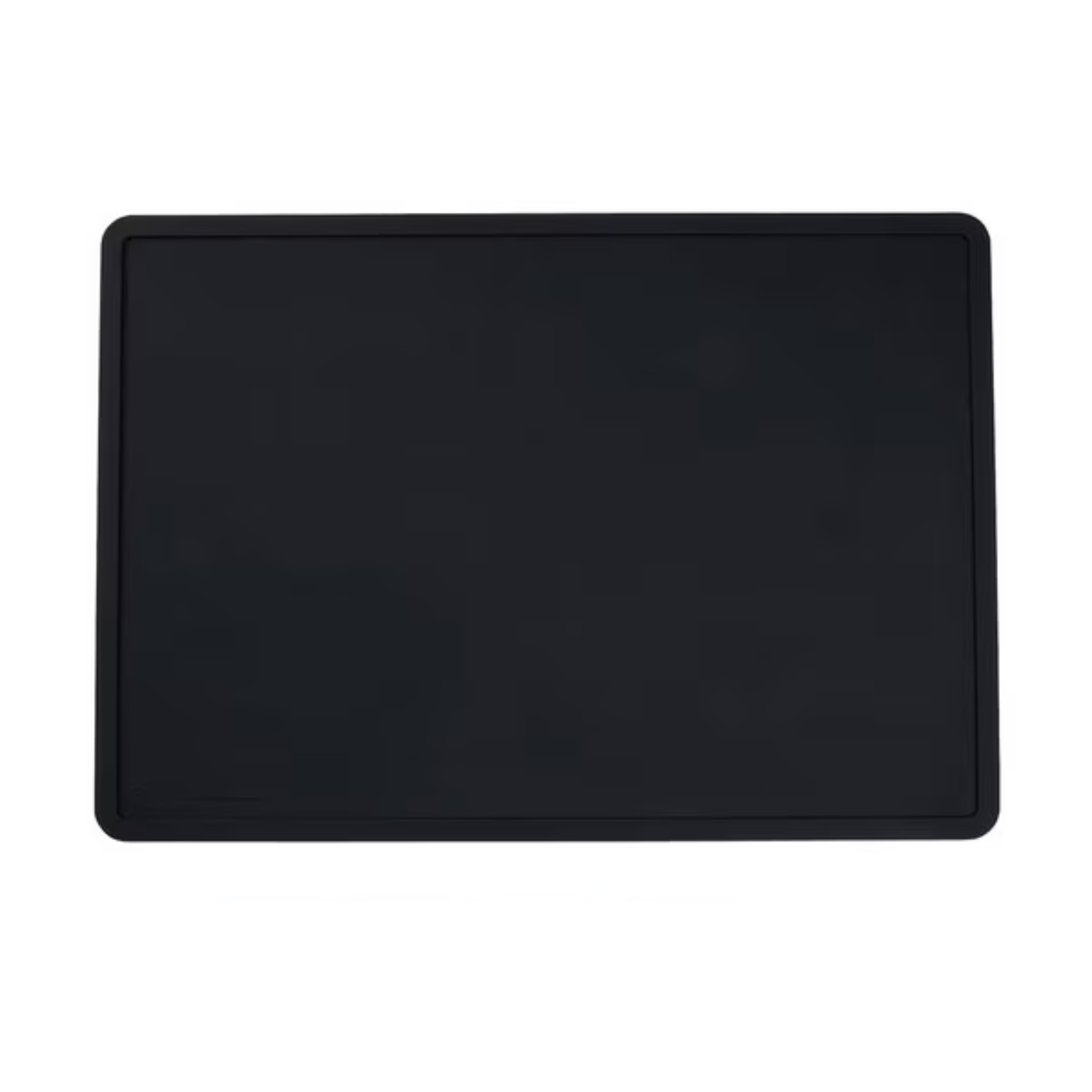 Black rectangular mat on a white background