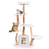 Modern Wooden White Fluffy Cat Tree