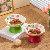 Elevated Strawberry Ceramic Slow Feeder Cat Bowl