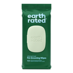 Green package of earth rated pet grooming wipes on a white background