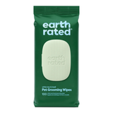 Green package of earth rated pet grooming wipes on a white background