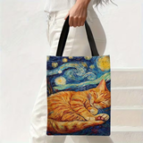 Van Gogh Starry Night Cat Tote Bag