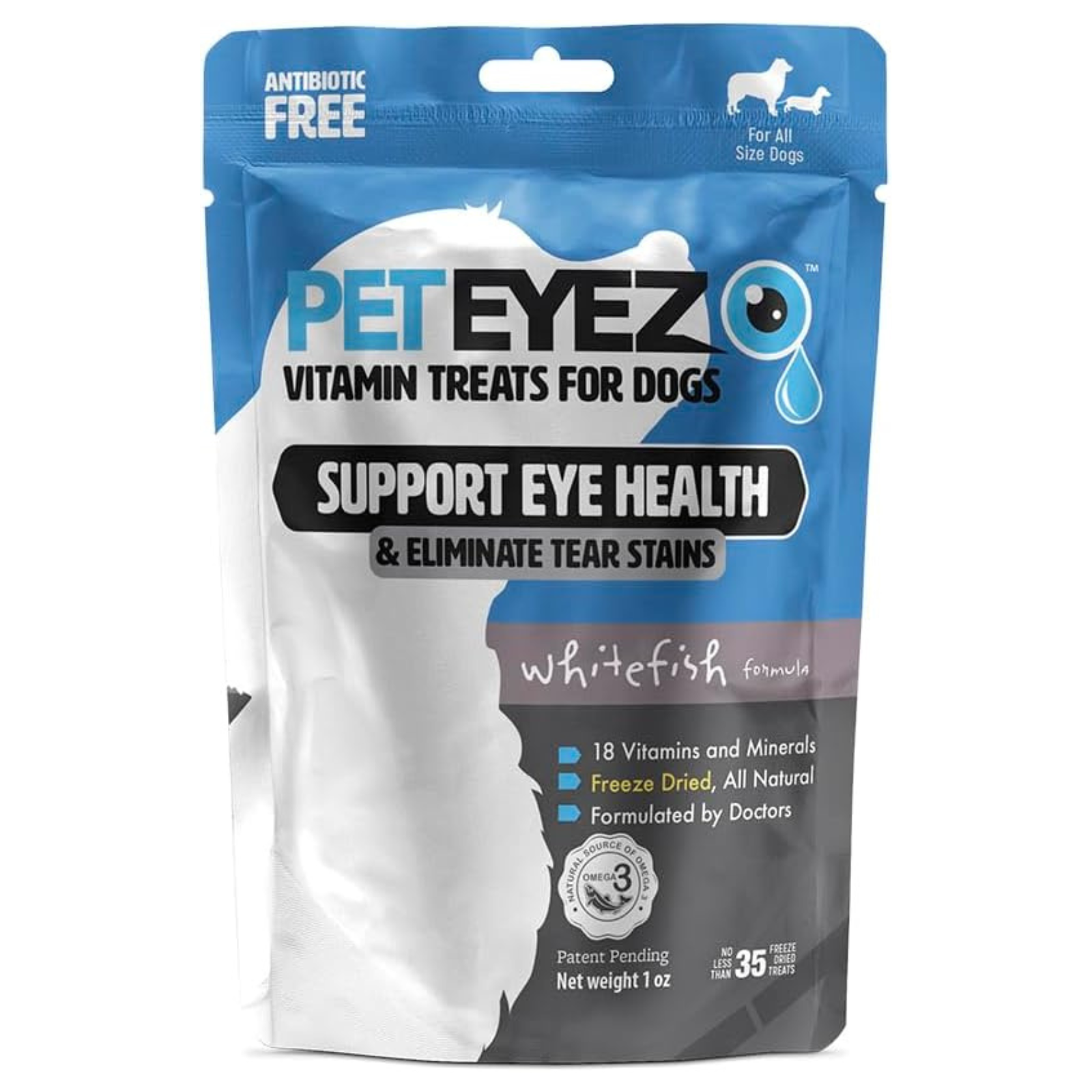 PETEYEZ vitamin treats for dogs packaging on a white background