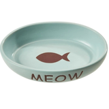 Portofino Cat Dish Oval Sky Blue Meow 6in