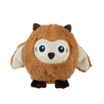 Plush toy owl with brown and beige colors on a white background