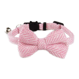 Mokka Herringbone Bow Tie Pink Cat Collar
