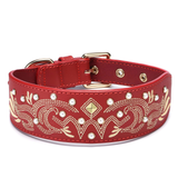 Blueberry Pet Red Leather Western Style Dog Collar