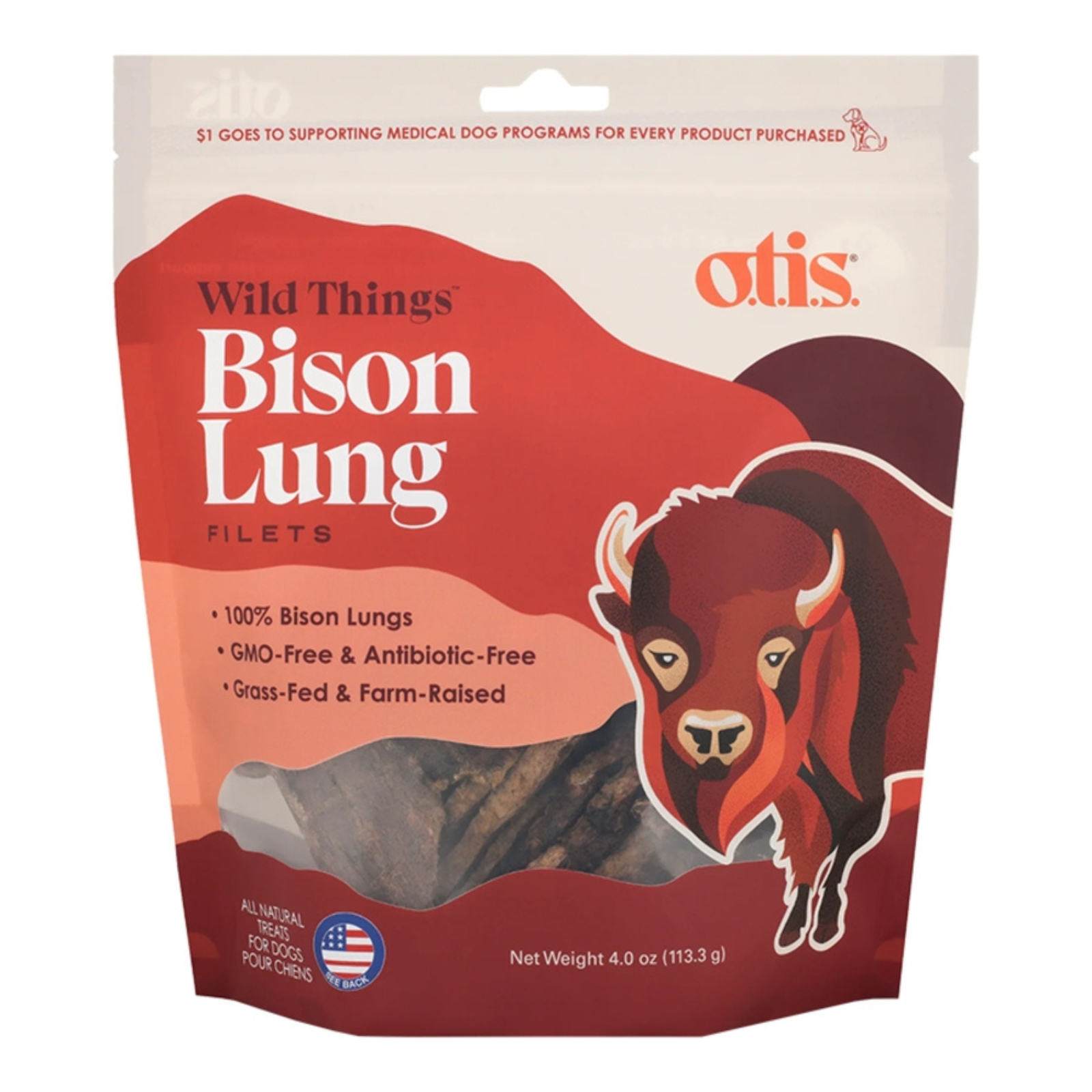 Package of Otis Wild Things Bison Lung Filets on a white background