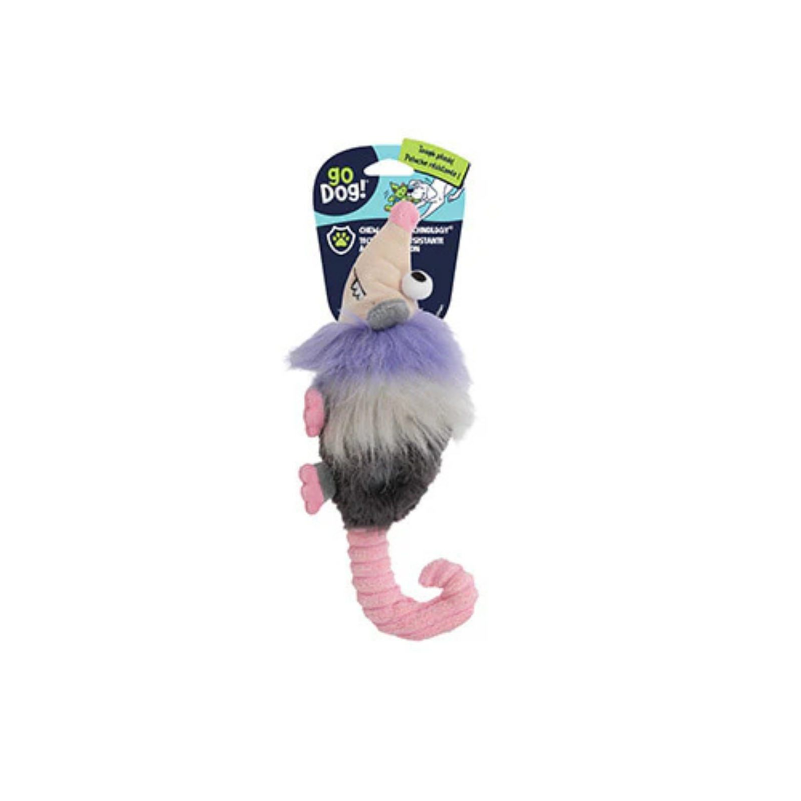 Plush gnome toy with a tag on a white background