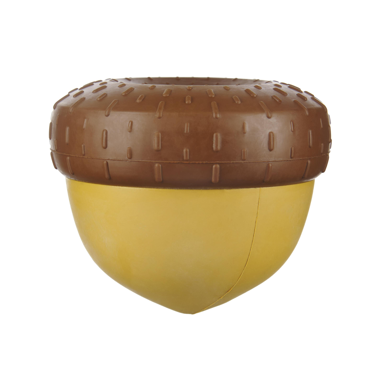 A novelty acorn-shaped storage container or box, featuring a textured brown cap resembling an acorn and a smooth yellow-green body, isolated on a white background.