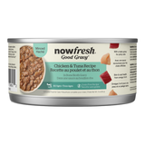 A can of nowfresh Good Gravy Chicken & Tuna Recipe wet cat food, featuring a silver can with a white and teal label, shown on a plain white background.