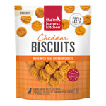 Package of 'the honest kitchen' Cheddar Biscuits for dogs on a white background