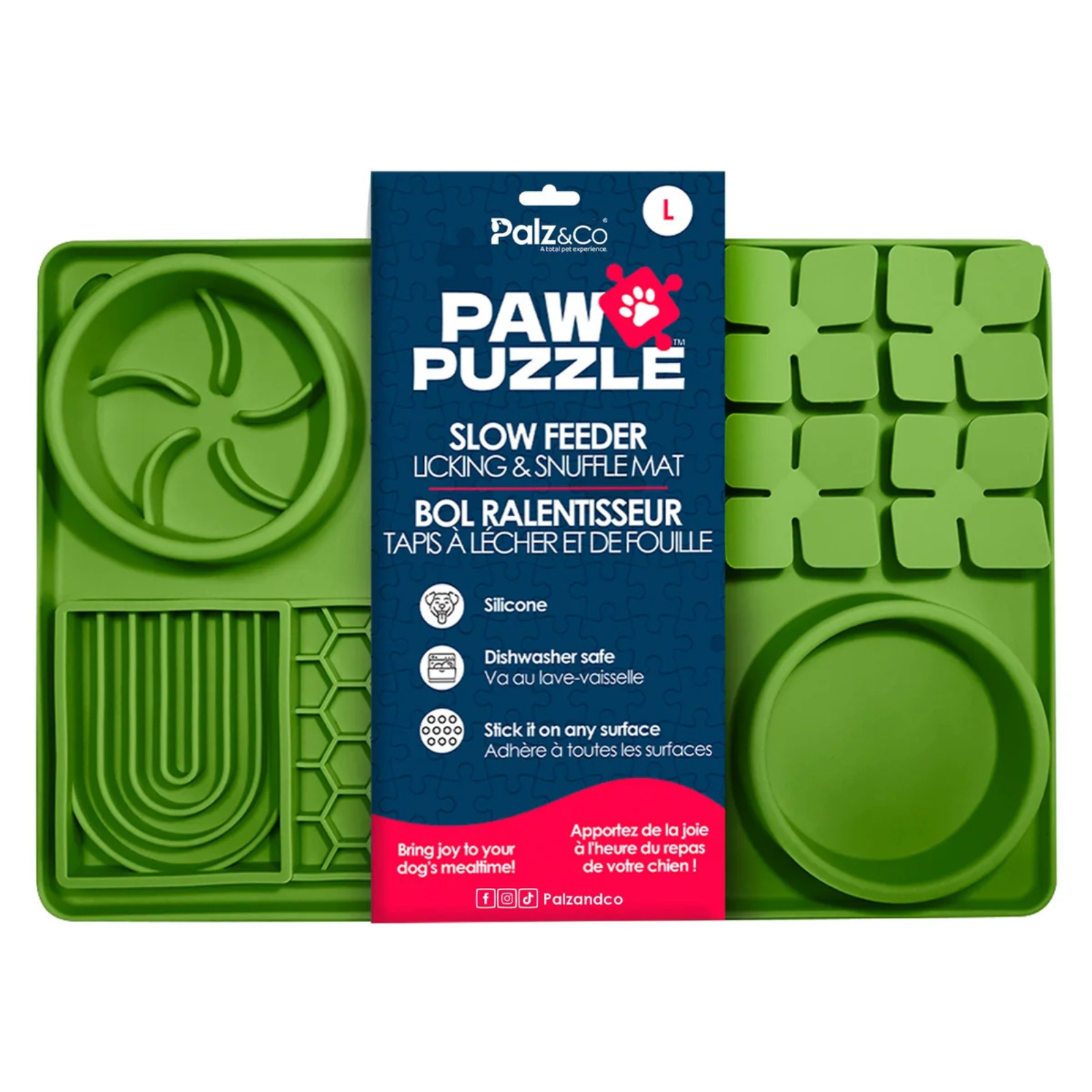 Green puzzle mat with packaging labeled 'Paw Puzzle' on a white background