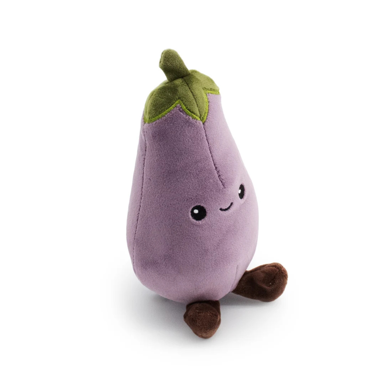 Plush toy shaped like an eggplant on a white background