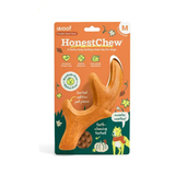 Woof HonestChew dog chew toy in its original orange and green blister packaging, featuring a pumpkin-shaped bone-shaped chew for dogs.