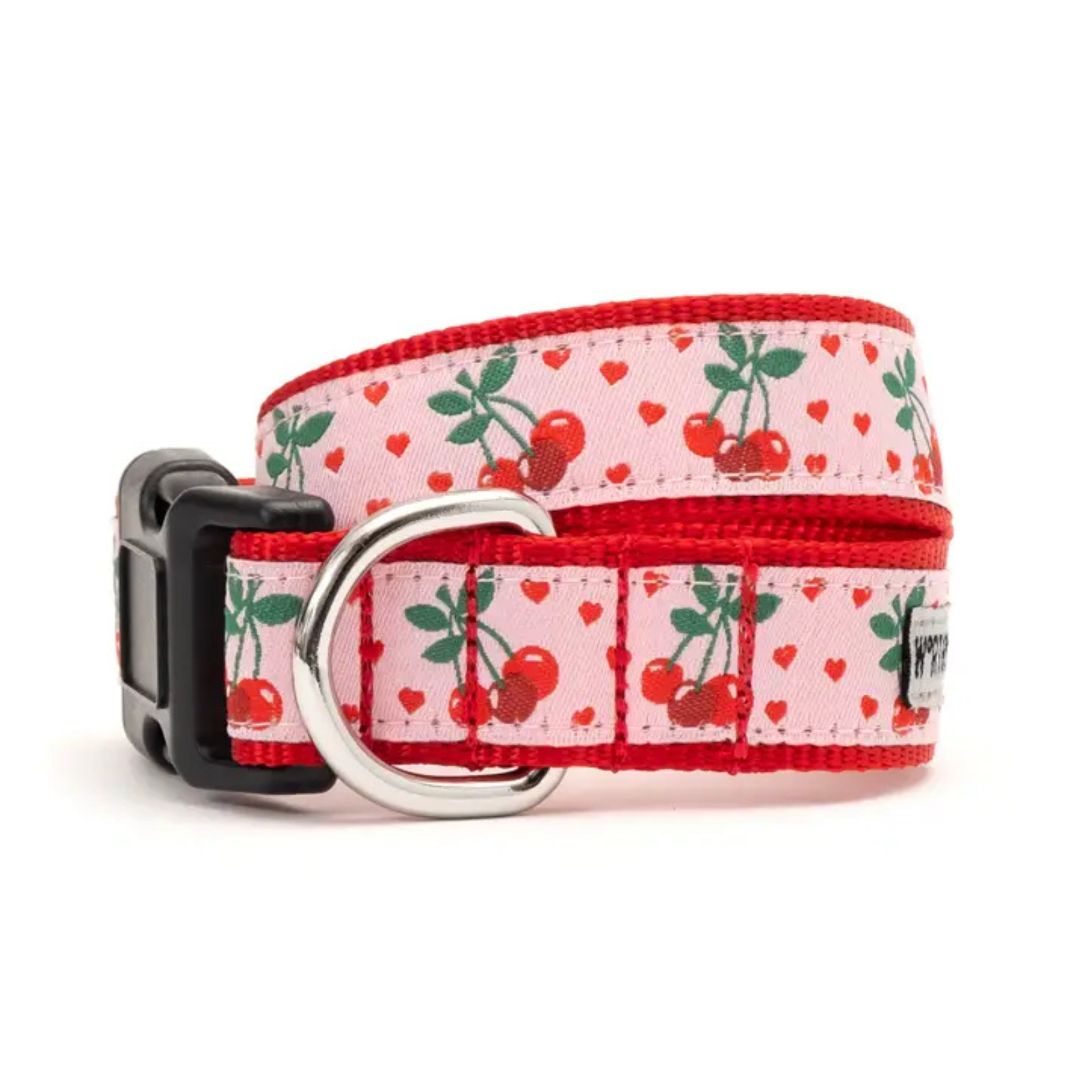 Dog collar with cherry pattern on a white background