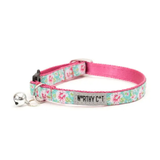 Cat collar with floral pattern and pink border on a white background