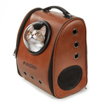 Brown pet carrier with a cat peeking out, featuring the Sherpa brand.
