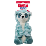 Kong Comfort Reusable Bowls plush toy in the shape of a polar bear, featuring light blue and white faux fur with a red and white hanging header card.