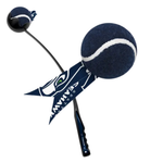 Seattle Seahawks themed baby teething toys featuring a navy blue tennis ball on a black wand, a matching Seahawks flag, and a small Seahawks ball on a thin stick, isolated on a white background.