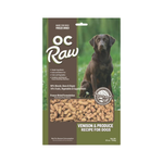 OC Raw freeze-dried dog food package with a dog on a green background