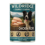 A can of Wildridge Family Farms Chicken Recipe dog food, 12.5 oz (354g).