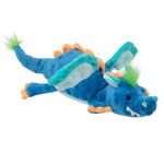 Blue plush dragon toy with orange accents on a white background