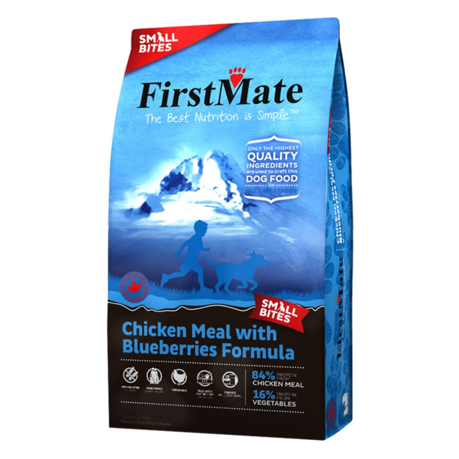 4lb bag of First Mate Chicken Meal with Blueberries Formula Small Bites Dog Food