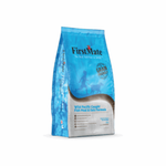 A bag of FirstMate Grain Free Wild Pacific Caught Fish Meal & Oats Formula dog food, featuring a blue and white packaging design on a clean white background.