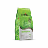 A bag of FirstMate Free Range Lamb Meal & Oats Formula dog food, shown on a clean white background with a soft shadow.
