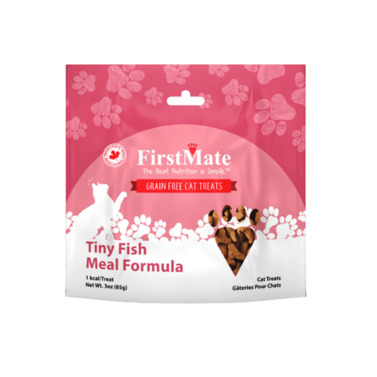 FirstMate cat treats packaging with pink and white design