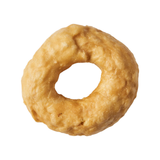 A single golden-brown fried dough ring, resembling a doughnut or calzone, isolated on a solid white background.