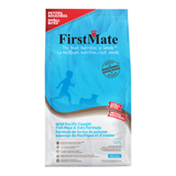 A bag of First Mate Small Bites dog food, specifically Wild Pacific Caught Fish Meal & Oats Formula, on a plain white background.