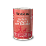 A can of First Mate dog food, specifically Wild Pacific Salmon & Rice Formula, on a clean white background.