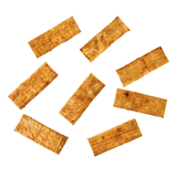 Rectangular crackers scattered on a white background