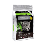TimberWolf Serengeti cat food package with a leopard illustration on a white background