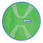 Green and blue Chuckit! Paraflight dog toy on a white background