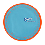 A round blue disc with an orange stitched border and the Chuckit! PARAFLIGHT logo in the center, shown on a plain white background.