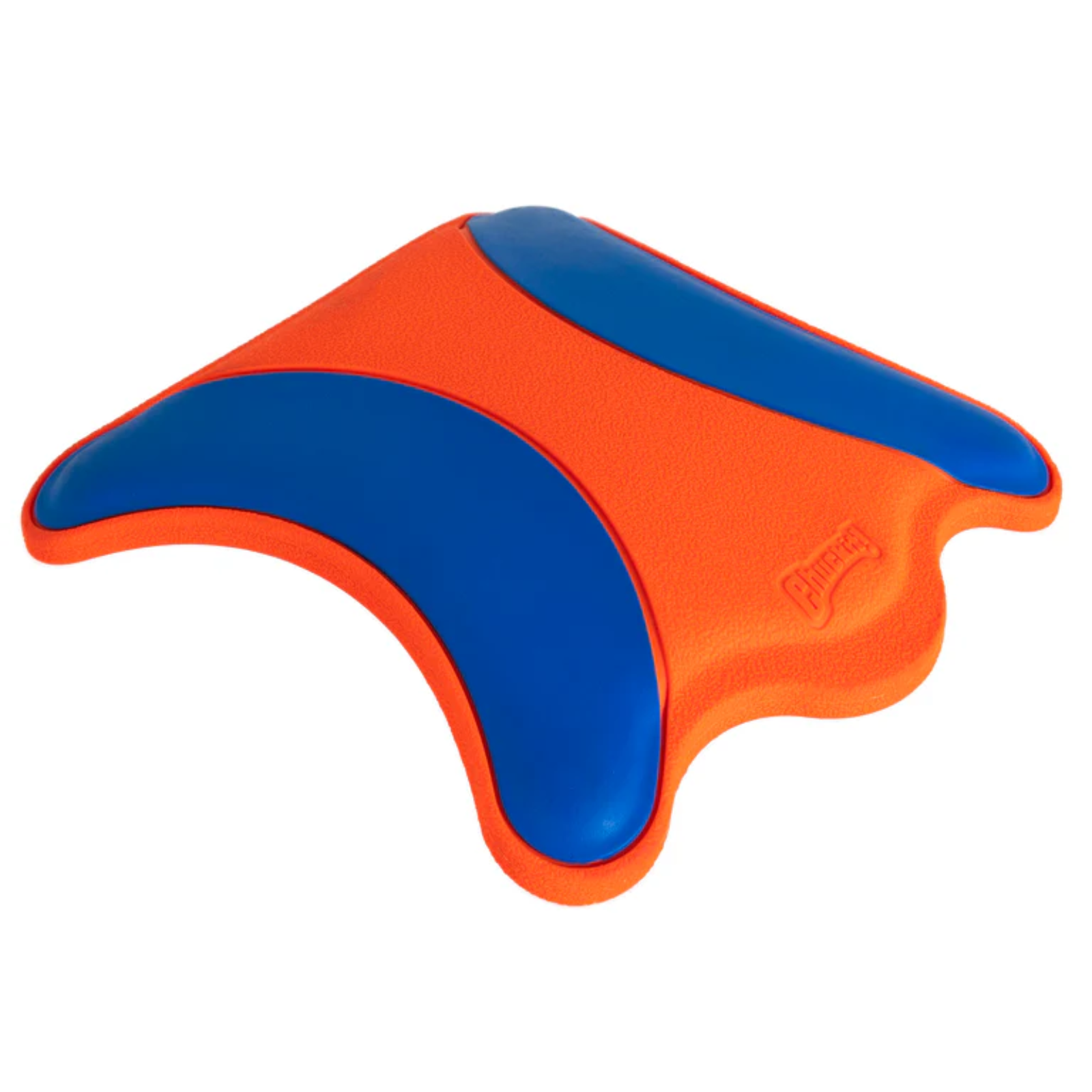 Orange and blue foam fin on a white background