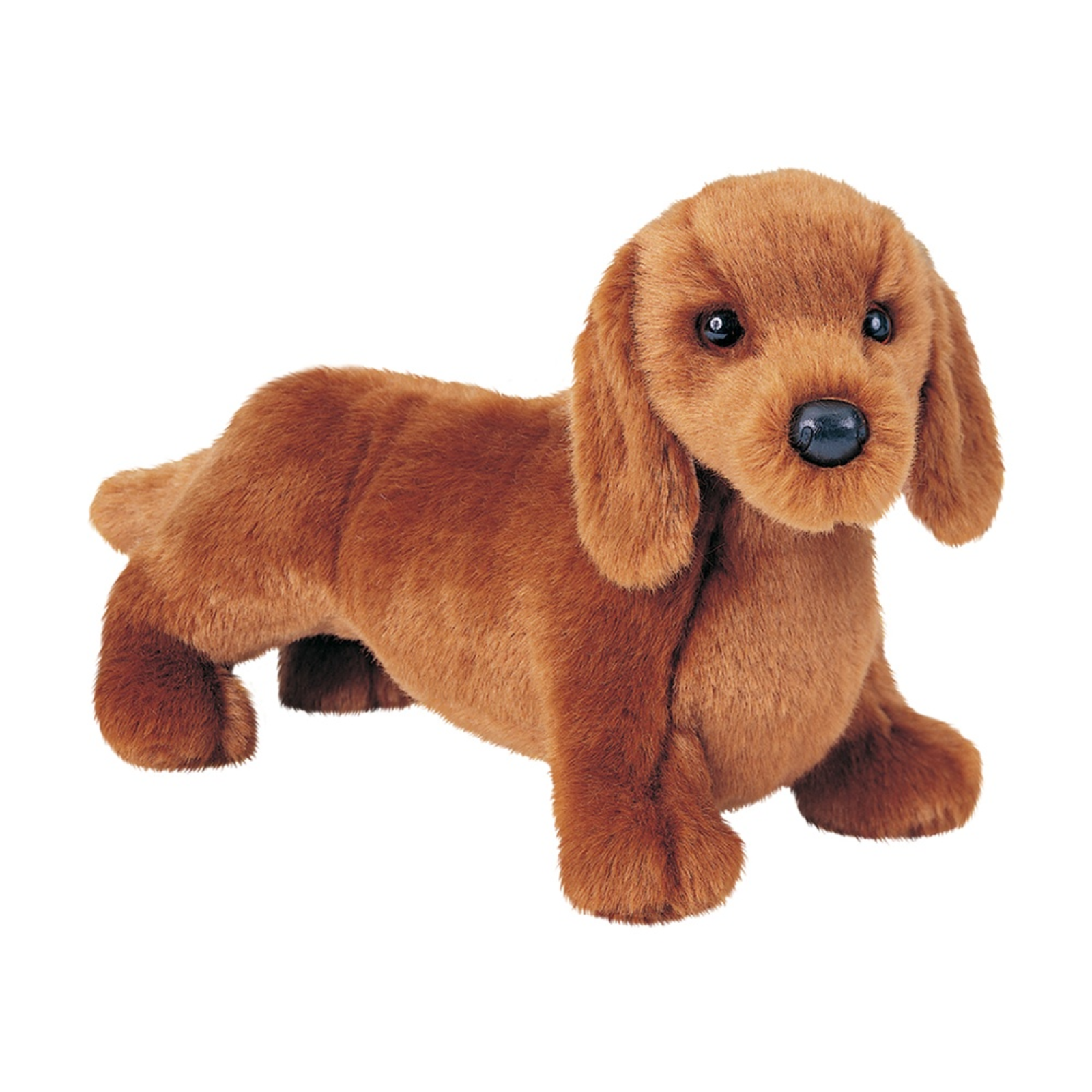 Plush toy dachshund on a white background
