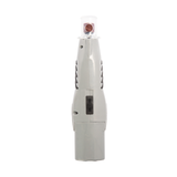 A gray handheld electric nail drill with a clear protective cap over a copper-colored bit, shown against a plain white background.
