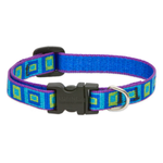 Dog collar with blue and purple pattern on a white background