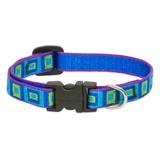Dog collar with blue and purple pattern on a white background