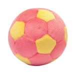 A plush soccer ball toy with alternating pink and yellow pentagonal panels, shown on a plain white background.